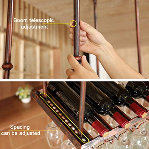EYLINK Wine racks Ceiling with Metal Frame, Red Wine Bottle Glass Holder Rack Shelf for 18 Bottles, Save Space, Wine Storage Display Shelf