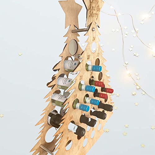 MY GIFT TREE Advent Calendar Bottle Holder (330ml Size) Small Bottles of Wine, Prosecco or Champagne (187-200ml) - Wooden Christmas Tree Kitchen
