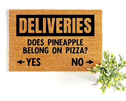 POMOTER Door Mats Outdoor Deliveries Pineapple Belong On Pizza for Front Door Indoor Entrance Low Profile Non Slip Rubber Back Rugs for Floor -Is