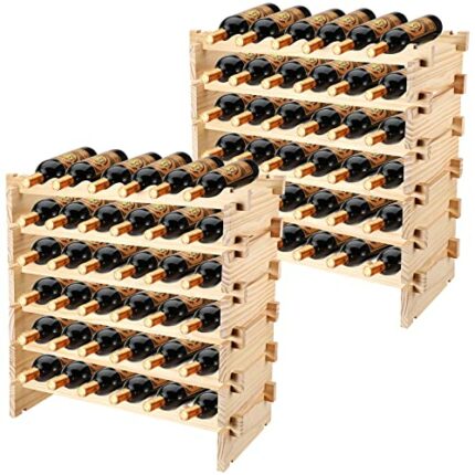 2 Pieces Wooden Stackable Wine Racks Stackable Modular Wine Rack 6 Tier 36 Bottle Wine Holder Display Shelves Standing Wooden Wine Rack Cabinet f