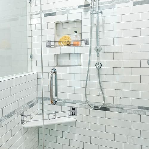 RV Bathroom Corner Storage Bar, Stainless Steel RV Camper Travel Trailer Bathroom Shower Corner Storage Bar RV Bathroom Accessory RV Accessory fo