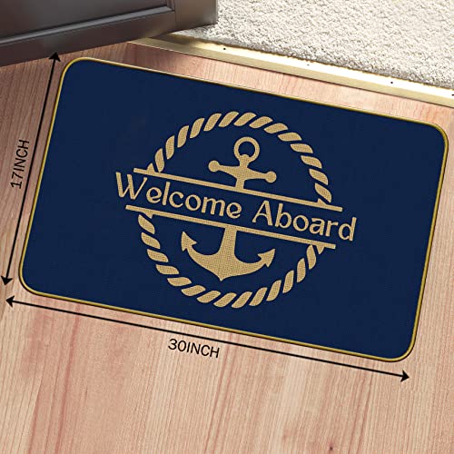 Mingnei Welcome Aboard Doormat Door Mat for Boat Home Room Entrance, Nautical Anchor Floor Mats for House Front Indoor Inside Outdoor Outside Ent