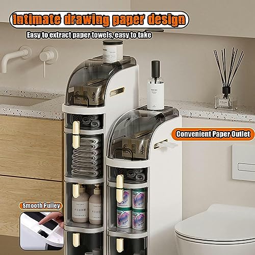 Bathroom Storage Corner Floor Cabinet, Narrow Bathroom Toilet Paper Storage Cabinet with Casters, 2/3/4 Tier Mobile Utility Cart for Bathroom, Ki