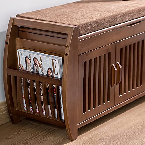 shoe storage bench ottoman Storage Benches Solid Wood Shoe storage Bench With Magazine Holder,Rustic Shoe Rack Bench Shoe Cabinet Shoe Organizer,
