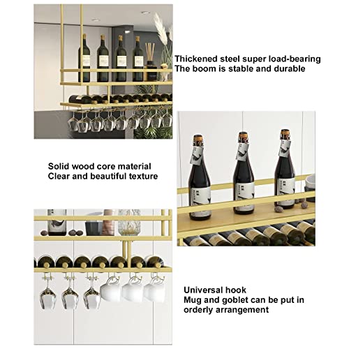 KEppd Wine Rack Ceiling Hanging Wine Glass Holder Wine Bottle Holder, Hanging Plant Shelf European Style Wrought Iron Wall-mounted Bottle Holder,