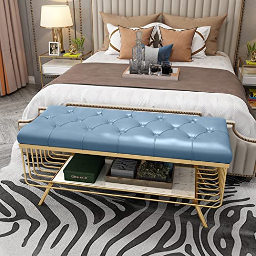 Upholstered Bench, Shoe Bench with Shoe Shelf, Bedroom Stool, Steel Frame, Synthetic PU, Golden Metal Legs, for Living Room Entryway Indoor Vanit