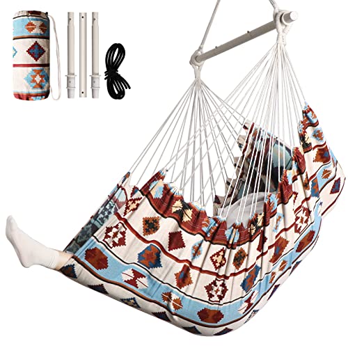 Chihee Hammock Chair Swing Chair Strong Metal Collapsible Spreader Bar Portable Hanging Chair Max 330 lbs Comfy Seat Patio Lawn Chair Cotton Blen