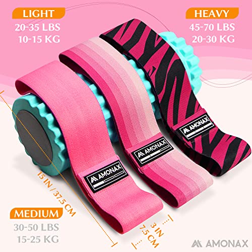 Amonax Fabric Resistance Bands Women, Glute Bands Female for Booty, Bands for Squat Exercise, Elastic Resistant Bands as Weight Loss Workout Equi