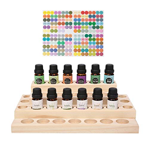 PhantomSky 30 Slots Wooden Aromatherapy Essential Oil Carrying Case, Natural Wood Essential Oil Organizer Storage Box Case Display Holds for Trav