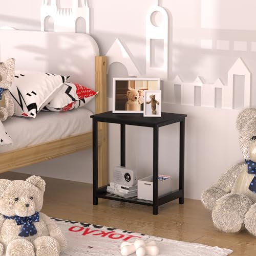 POXAKA End Table Set of 2, Bamboo Side Table, Black Night Stand Bedside Table, Modern Nightstand for Bedroom, Living Room, Study, Office (MC-540)