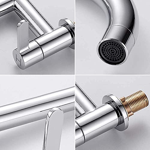 Gpoty Kitchen Sink Mixer Taps Chrome Dual Lever 1/4 Turn Easy Use 2 Hole Deck Mounted Mounted Cold and Hot Mixer Tap