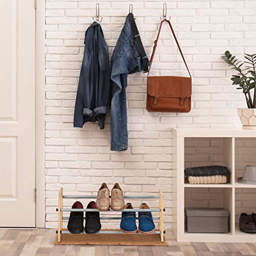 Relaxdays Extendible Shoe Rack, Open Storage Stand with 2 Tiers Wood & Iron, Up to 118 cm, Natural, iron, wood, Pack of 1