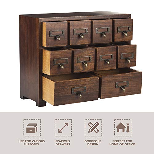 Traditional Card Catalog Solid Wood Small Chinese Medicine Small Curio Cabinet l Vintage Retro Look Tea Storage Organizer Apothecary Drawer Dress