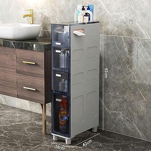 OPSREY Narrow Plastic Floor Bathroom Storage Cabinet Holder Organizer with Wheels, Multi-Purpose Storage Cabinet Unit for Living Room, Bedroom, K