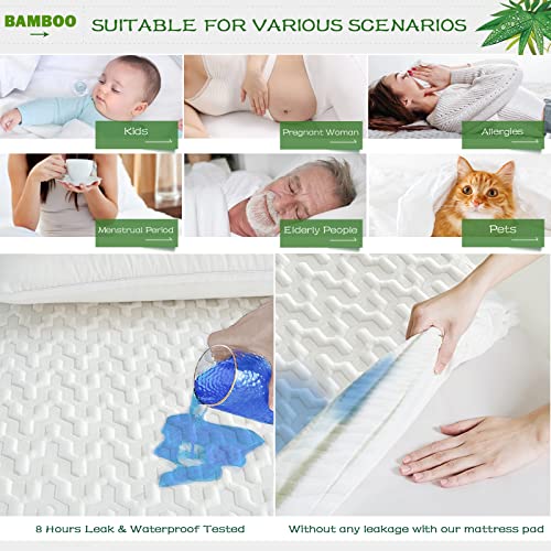 GRT Waterproof Bamboo Mattress Protector Cal King Size - Cooling Mattress Cover Pad, 3D Air Fiber Mattress Cover Breathable Ultra Soft Noiseless