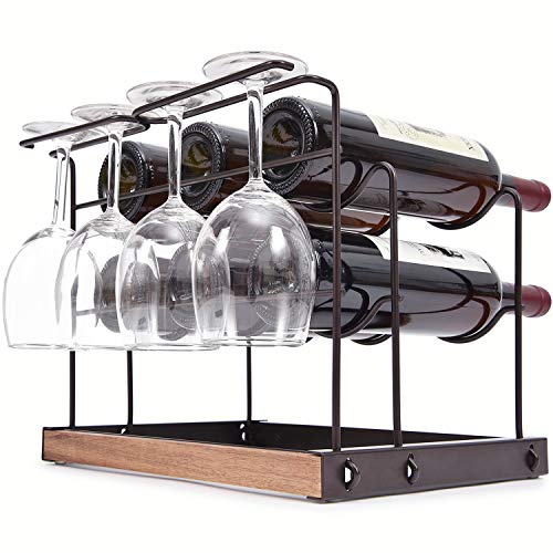 KINGRACK Wine Rack 6 Bottles, Countertop Wine Bottles Holder Racks, Metal Copper Wine Glass Holder, Wine Storage Organizer Free Standing, 2 Tier