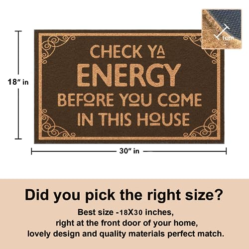 Jec&Smis Welcome Mat Check Ya Energy Door Mats for Home Entrance Funny Doormat 30X18 Inch, 10 mm Thick Outdoor Doormats Non Slip Mat Rugs for Doo