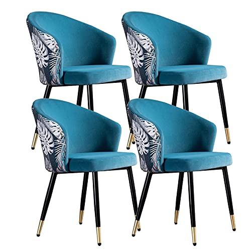 Kitchen Dining Room Furniture Chairs Retro Dining Chair Set Of 4 Modern Kitchen Dining Room Chairs with Metal Legs Velvet Seat and Embroidery Bac