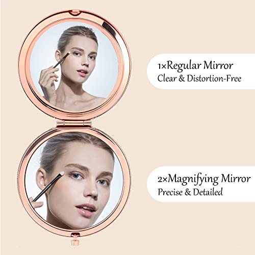 ORIGACH Bonus Daughter Gifts - To My Bonus Daughter Rose Gold Magnifying Makeup Compact Mirror with Gift Box, 1X/2X Magnification - Birthday Gift
