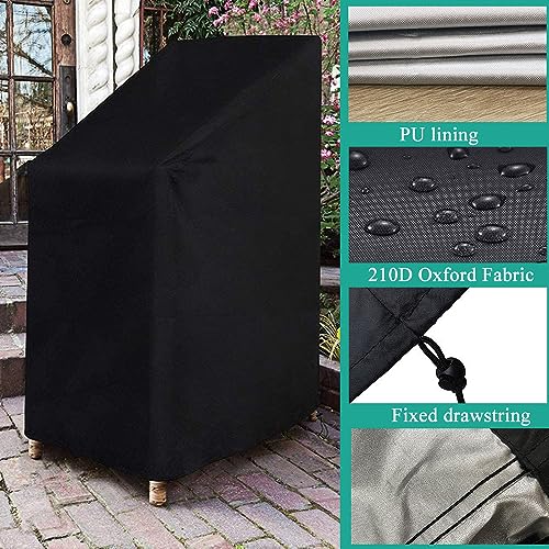 Ruucy 2PCS Garden Chair Covers Waterproof for Outdoor, Windproof Anti-UV Patio Stacking Chair Covers with Fixed Cord, Upgraded 210D Oxford Garden