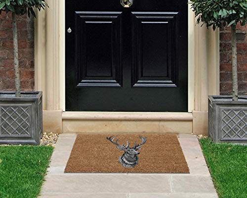 Coco & Coir Door Mats Indoor/Outdoor | Non Slip Bold Stag Head Design Entrance Mat (Stag Head 45cm x 75cm)