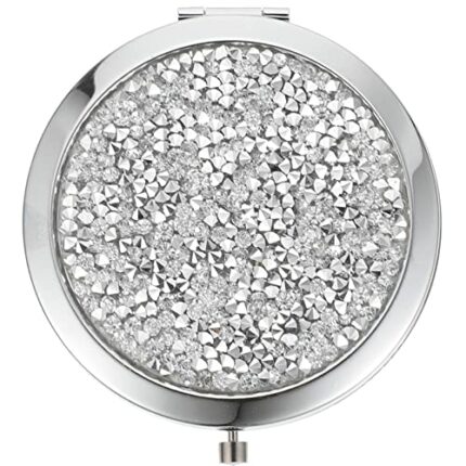 LALAFINA Travel Wallet Rhinestone Pocket Mirror Double-Sided Purse Mirror Bling Compact Mirror Makeup Vanity Round Hand Held Mirror for Women Gir