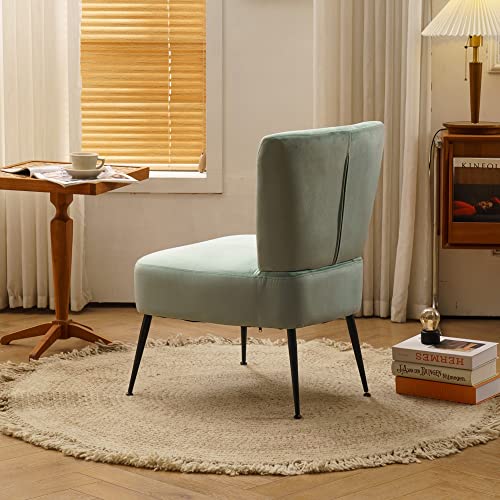 LIUZH Velvet Fabric Upholstered Trundle Chair With Black Metal Legs Dining Room Living Room Bedroom, Light Blue