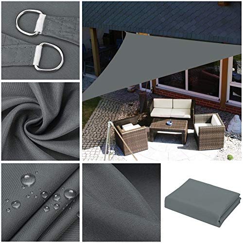 NAKIHOUSE 3x3x3 Meter Triangle Sun Shade Sail Canopy Awning 280gsm Polyester Waterproof Shade Sails for Outdoor Patio Garden with Free Rope(Grey)