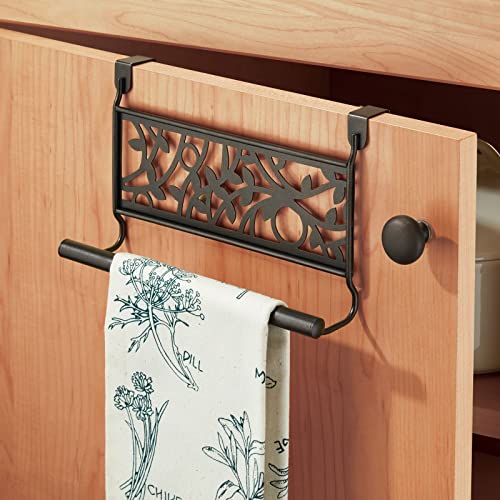 mDesign Tea Towel Holder — Over Door Towel Rail with No Drilling Required — Kitchen Towel Rail — For Kitchens and Bathrooms — Set of 2 — Bronze