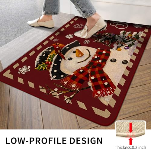 Red Christmas Welcome Doormat for Indoor/Outdoor Entrance Cute Snowman Let It Snow Decoration Door Mat Merry Xmas Kitchen Door Floor Mat Bedroom