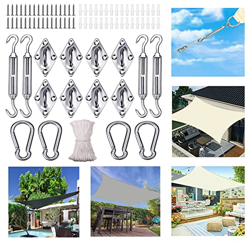 M6 Awning Attachment Set 81 PCS Sun Sail Shade Fixing Kit Canopy Tarpaulins Fixings Heavy Duty 304 Stainless Steel Hardware for Square Rectangle