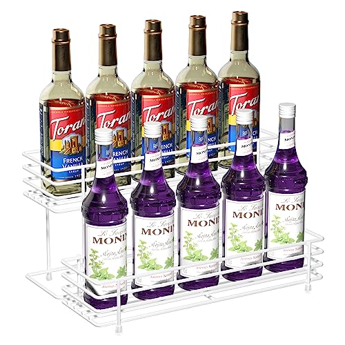 eipizx Coffee Syrup Organizer 2 Tier Syrup Bottle Holder Rack for Coffee Bar 10 Bottles White Wine Bottle Rack Coffee Syrup Stand Shelf for Syrup