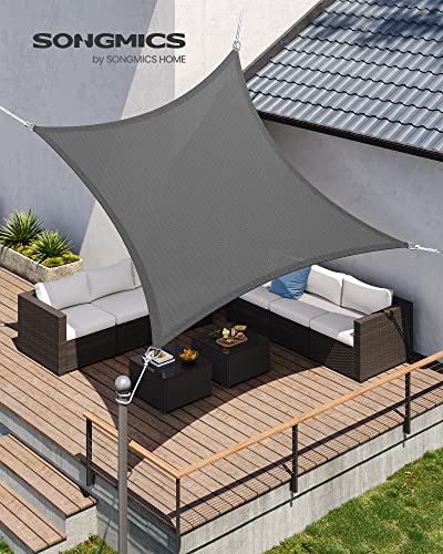 SONGMICS Sun Shade Sail 2x2m HDPE Fabric Breathable Water Permeable Canopy for Patio Garden Balcony Camping Square Concave 2m Ropes Smoke Grey GS