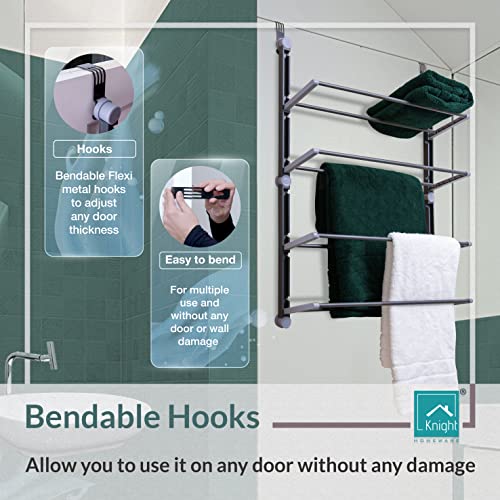 KNIGHT Over the Door Towel Rack, Space Saving Hanging for Any Door Types in the Bathroom. Fold up non-slip metal bars. 4 Tier household organiser