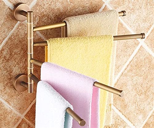HIGOH Towel Racks, Towel Rail for Bathroom,Antique Brass 4 Layer Activities Towel Bar Holder,180 Degree Rotation Wall Bathroom Accessories Hanger