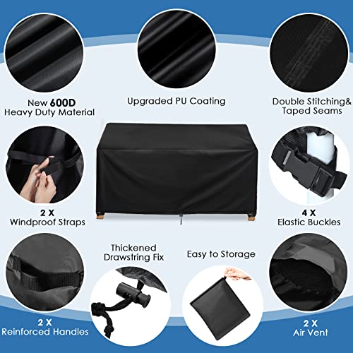 GARPROVM Garden Bench Cover, 2 Seaters Outdoor Chair Covers, Waterproof, Windproof, Heavy-duty, 600D Oxford Fabric Garden Furniture Covers for Ou