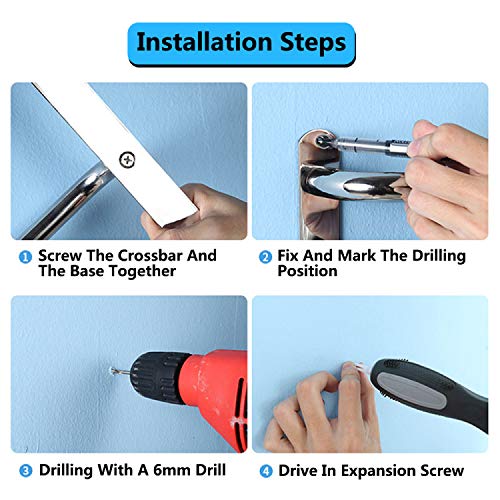 HONPHIER® Towel Rail Chrome 3-Tier Bath Towel Rack with Hooks SUS 304 Stainless Steel Wall Mounted Towel Holder Towel Bar Rail for Kitchen Bathro