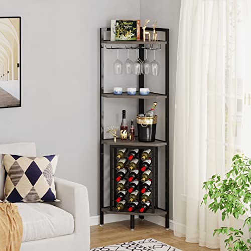 LITTLE TREE Corner Wine Rack, Engineered Wood Metal, Grey, S