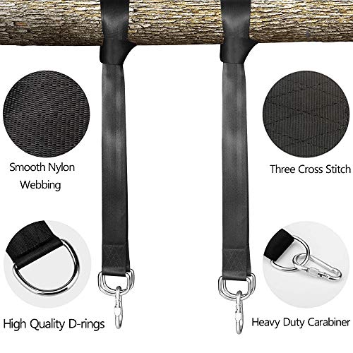 Kaxich 2pcs Tree Swing Hanging Straps, 1.5m/5ft Extra Long Straps with Safer Lock Snap Carabiner Hooks Holds 1000 kg/2200 lbs, Perfect for Tree S