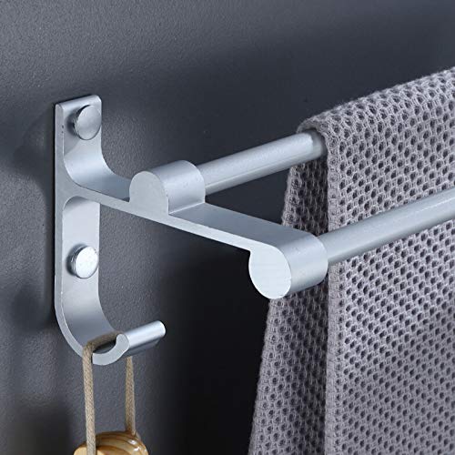 Double Towel Rail Wall Mounted or Self Adhesive Space Aluminum Towel Rail with Double Hook Bathroom Towel Rack for Shower Room Kitchen Hotel