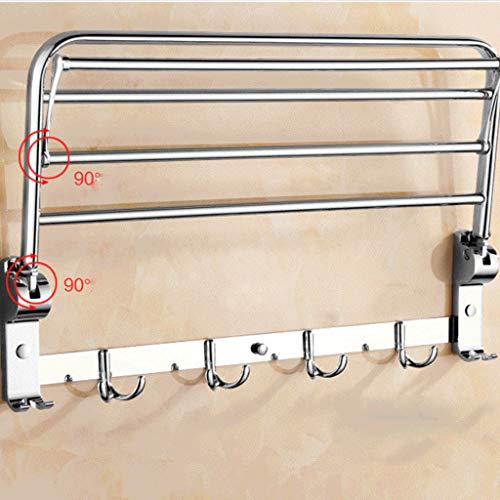 N/A Towel rack- Hotel Towel Rack with Shelf for Bathroom Foldable Shower Towel Holder Wall Mounted Stainless Steel Brushed Nickel