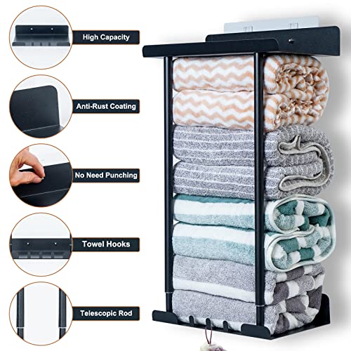 Niubuyei Towel Rack for Bathroom, Towel Holder Wall Mounted Bath Towel Storage with Metal Hand Towels Shelf and 3 Hooks for Bathroom/Bedroom/Livi