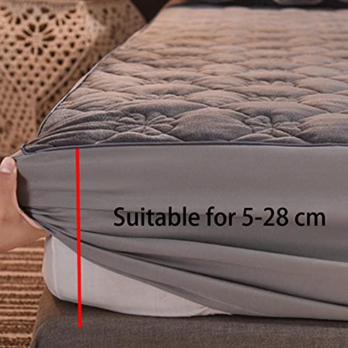 King Sheets Set,Thick Warm Winter Crystal Velvet Mattress Protection Cover, Bedroom Quilted Solid Color Non Slip Mattress Topper Bed Cover Dark B