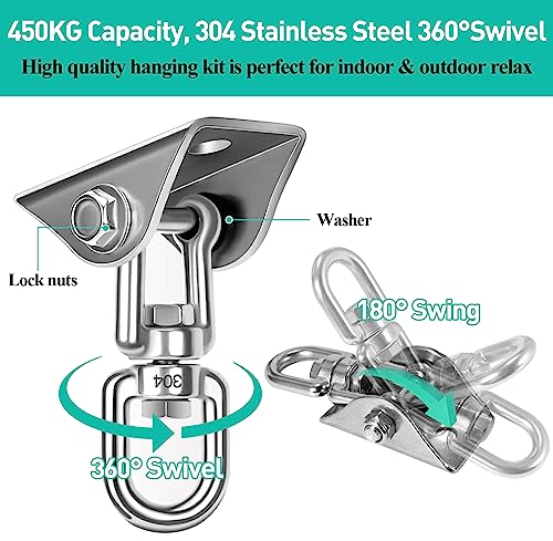 Heavy Duty Swing Hangers Hooks, 360° Swivel Heavy Duty Spring Hanging Kit, SUS304 Stainless Steel Hammock Hooks Swing Hook for Ceiling Concrete W