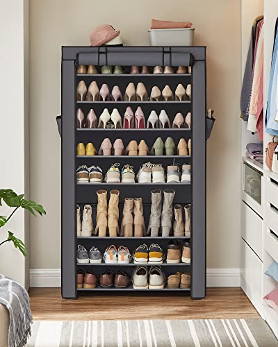 SONGMICS 10-Tier Shoes Rack with Dustproof Cover, 28 x 88 x 160 cm, Shoe Storage Cabinet, Shoe Organiser, Shoe Stand Holds 40-50 Pairs of Shoes,
