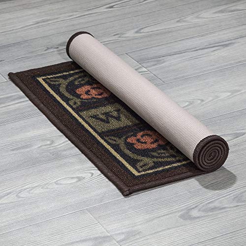 Ottomanson Rubber Back Doormat Collection, Floral Tile Design, "Welcome" Text, 51 cm x 76 cm, Multicolor