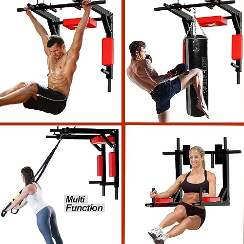 Xn8 Multifunctional Wall Mounted Pull Up Bar/Chin Up Bar- Multi Gym Grip Angles Space Saving- Instant Setup Dip Station for Targeted Muscles, Bes