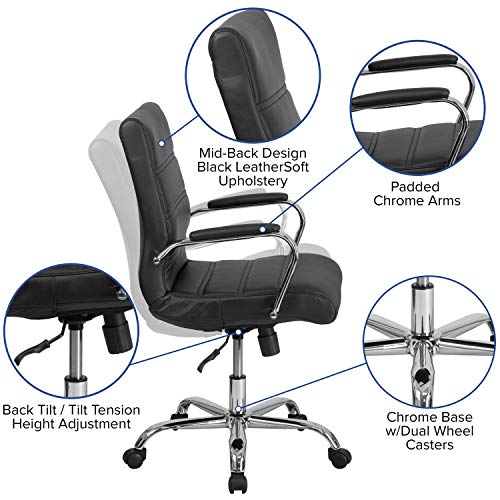 Flash Furniture Executive Office Chair, Ergonomic Office Chair, Contoured and Height Adjustable Leather Seat, Chrome Arms and Tilt Lock Lever, Bl