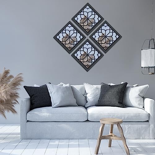 Tatuo 4 Pcs 12 x 12 Inch Square Mirrors for Wall Decor Rustic Farmhouse Accent Mirror Living Room Entry Decorative Mirror for Bedroom Kitchen Bat