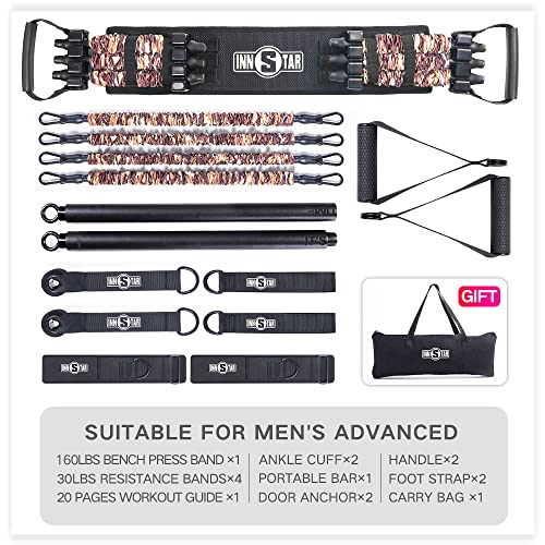 INNSTAR Portable Home Gym Set with Workout Bar, Bench Press Set, Squat Resistance Band, Door Anchor and More-Full Body Workout Equipment to Build